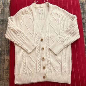 Aerie Oversized Women's Cream Cable Knit Button-down Cardigan Sweater Size L